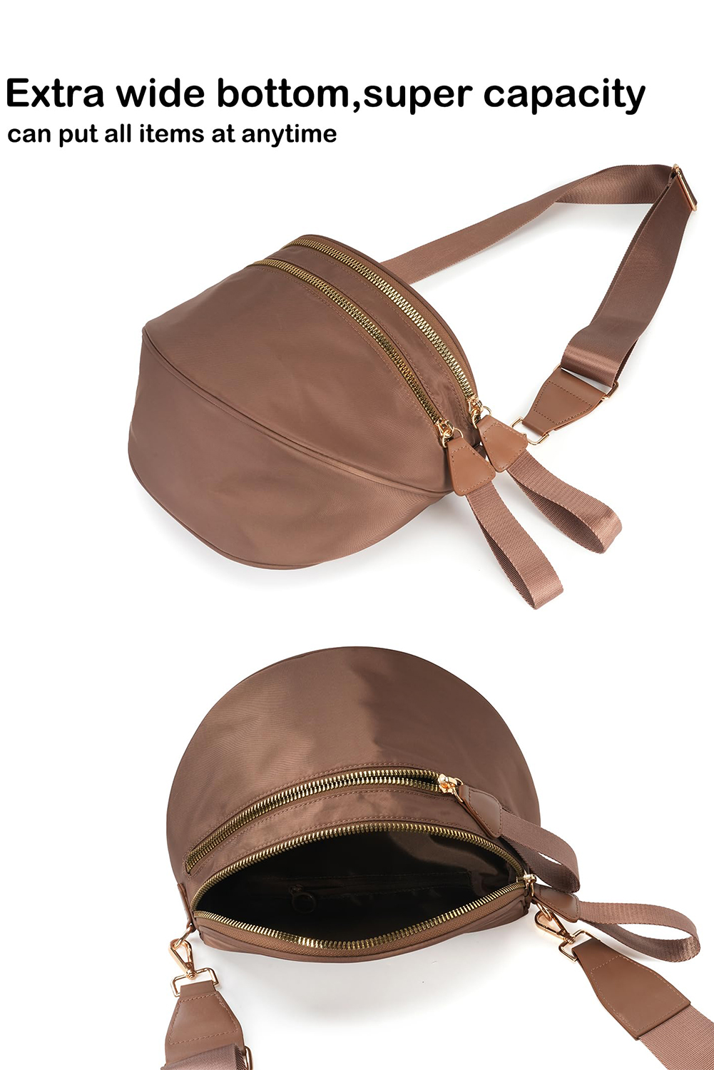 Light Grey Double Zip Crescent Shape Adjustable Sling Bag - loveforevers