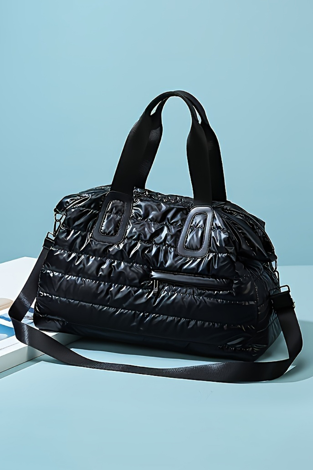 Black Quilted Puffy Large Capacity Waterproof Duffel Bag - loveforevers