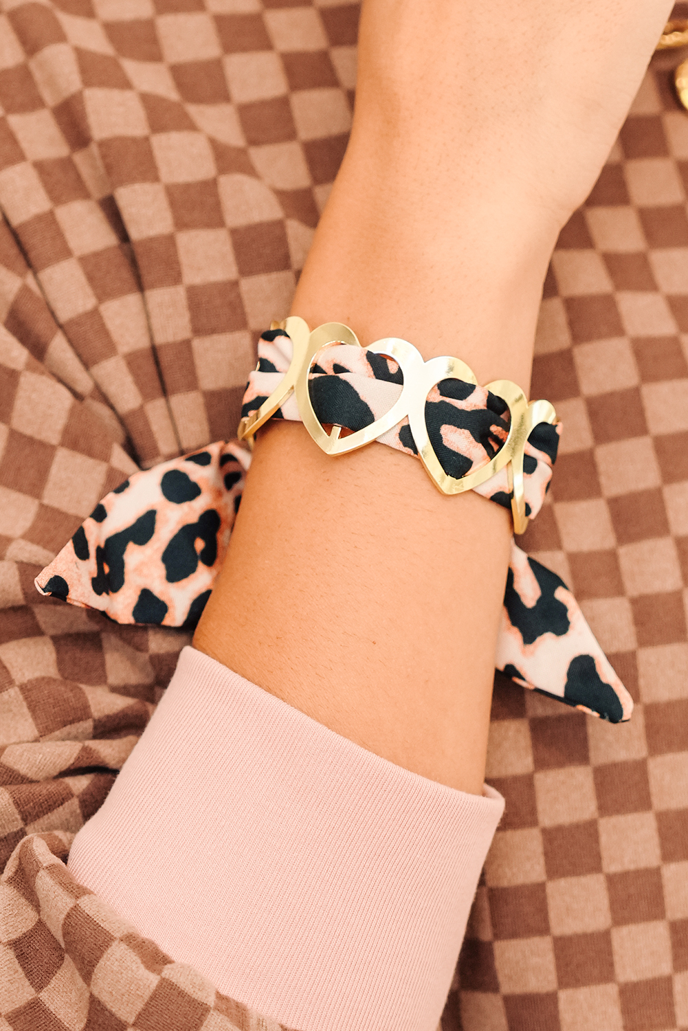 Camel Leopard Ribbon Twine Around Gold Plated Heart Bracelet - loveforevers