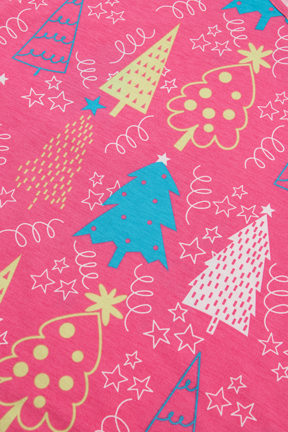 Rose Christmas Tree Print V Neck Tee and Pants Lounge Set - loveforevers