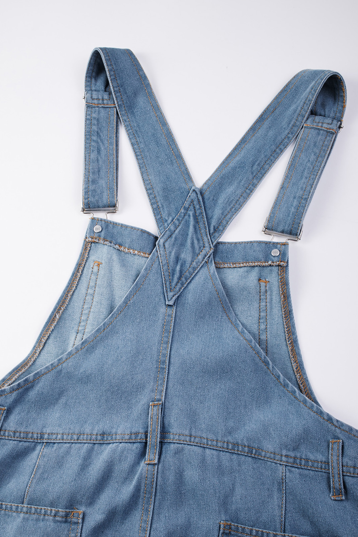 Light Blue Retro Bib Pocket Buckle Straps Casual Denim Jumpsuit - loveforevers