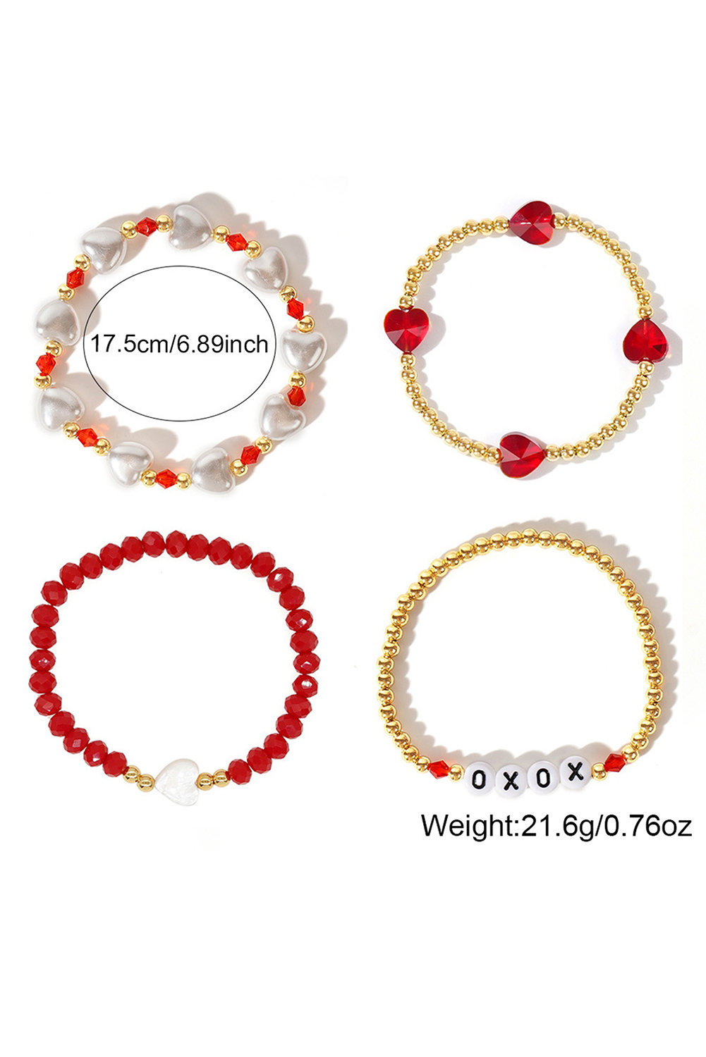 Fiery Red XOXO Heart Beaded 4pcs Layered Bracelet - loveforevers