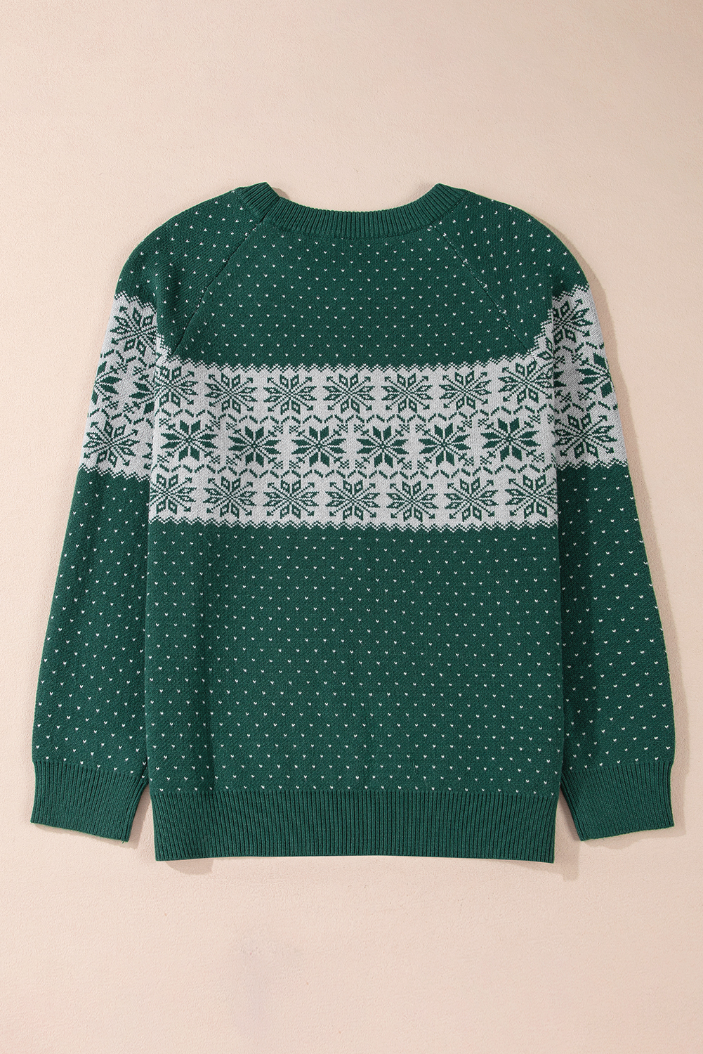 Green Christmas Snowflake Dotted Print Round Neck Sweater - loveforevers