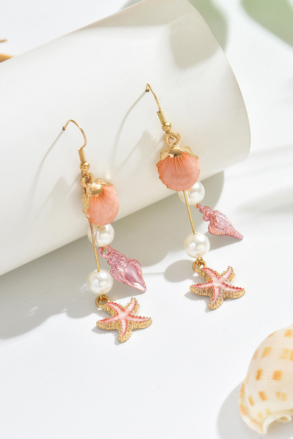 Bonbon Starfish Conch Shell Pearl Dangle Earrings - loveforevers