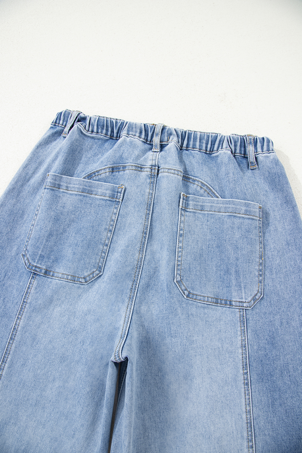 Beau Blue Drawstring Seam Detail Raw Hem Wide Leg Denim Pants - loveforevers