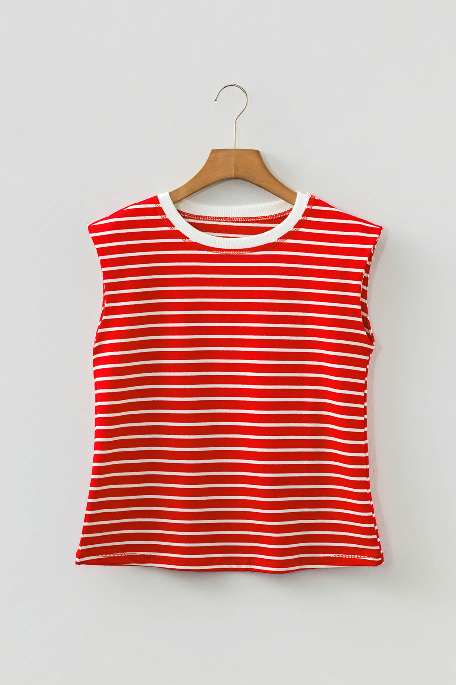 Brown Stripe Ribbed Round Neck Trim Loose Tank Top - loveforevers