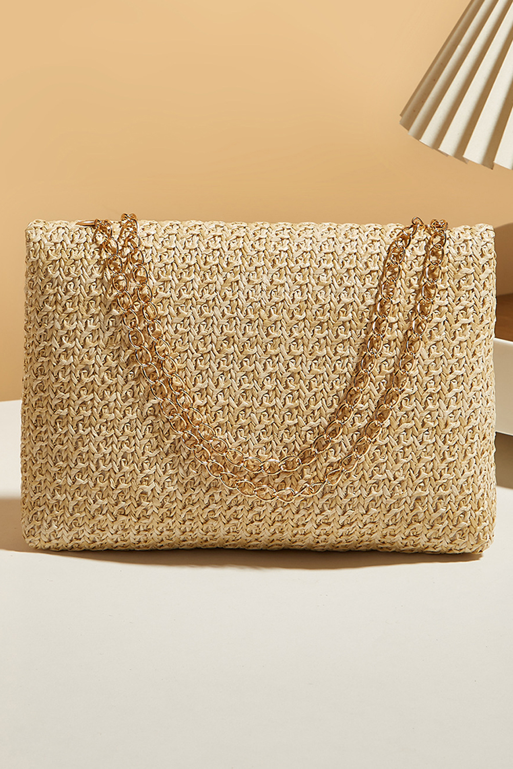 Camel Woven Chain Strap Flap Shoulder Bag - loveforevers