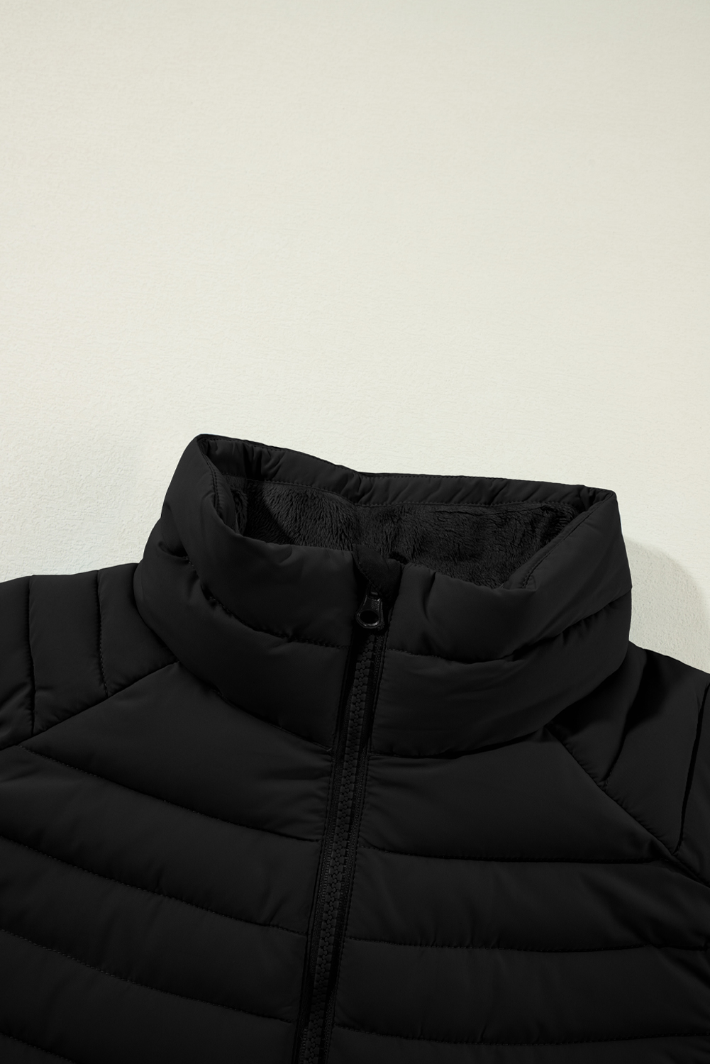 Silvery Plush Collared Quilted Zipped Puffer Vest - loveforevers