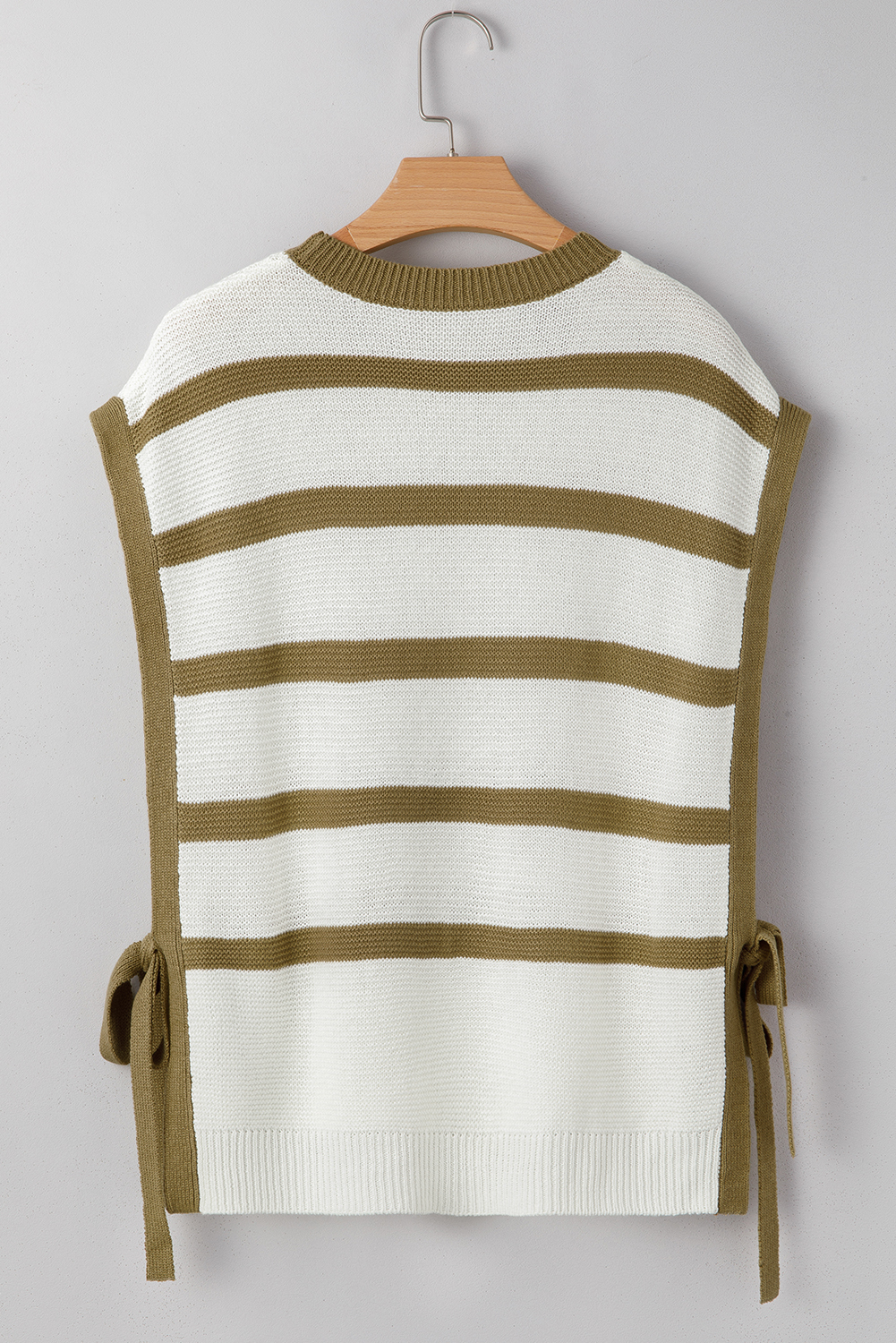 Khaki Stripe Tie Open Side Sweater Knitted Top - loveforevers