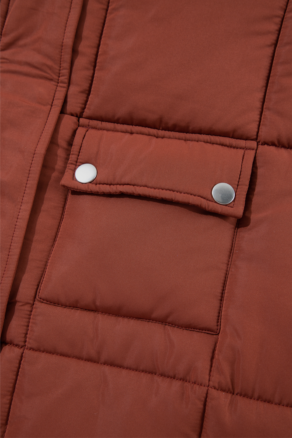 Coffee Quilted Puffer Stand Neck Zipped Mid-length Coat - loveforevers