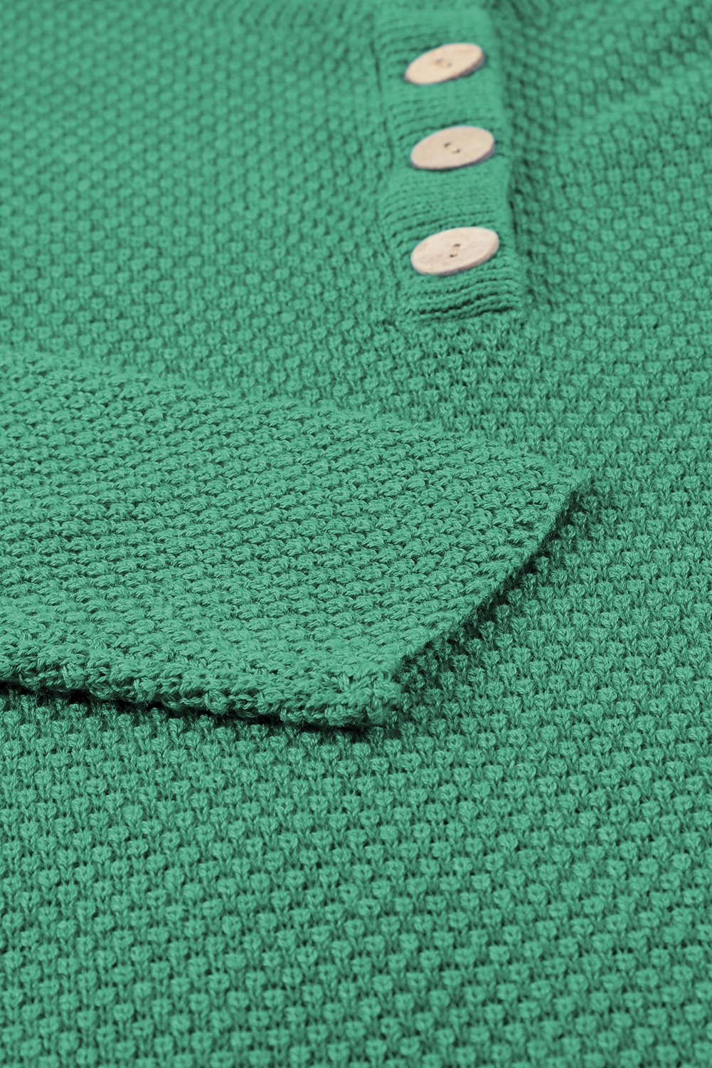 Green Henley Pullover Drop Shoulder Sweater with Slits - loveforevers
