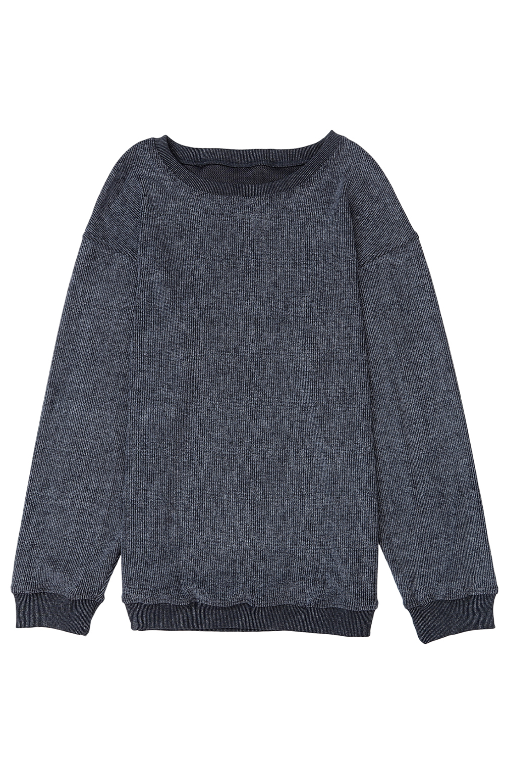 Pink Solid Ribbed Knit Round Neck Pullover Sweatshirt - loveforevers