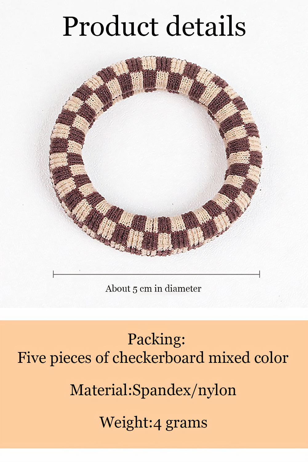 Black Checkered Print Nylon Elastic Hair Tie - loveforevers