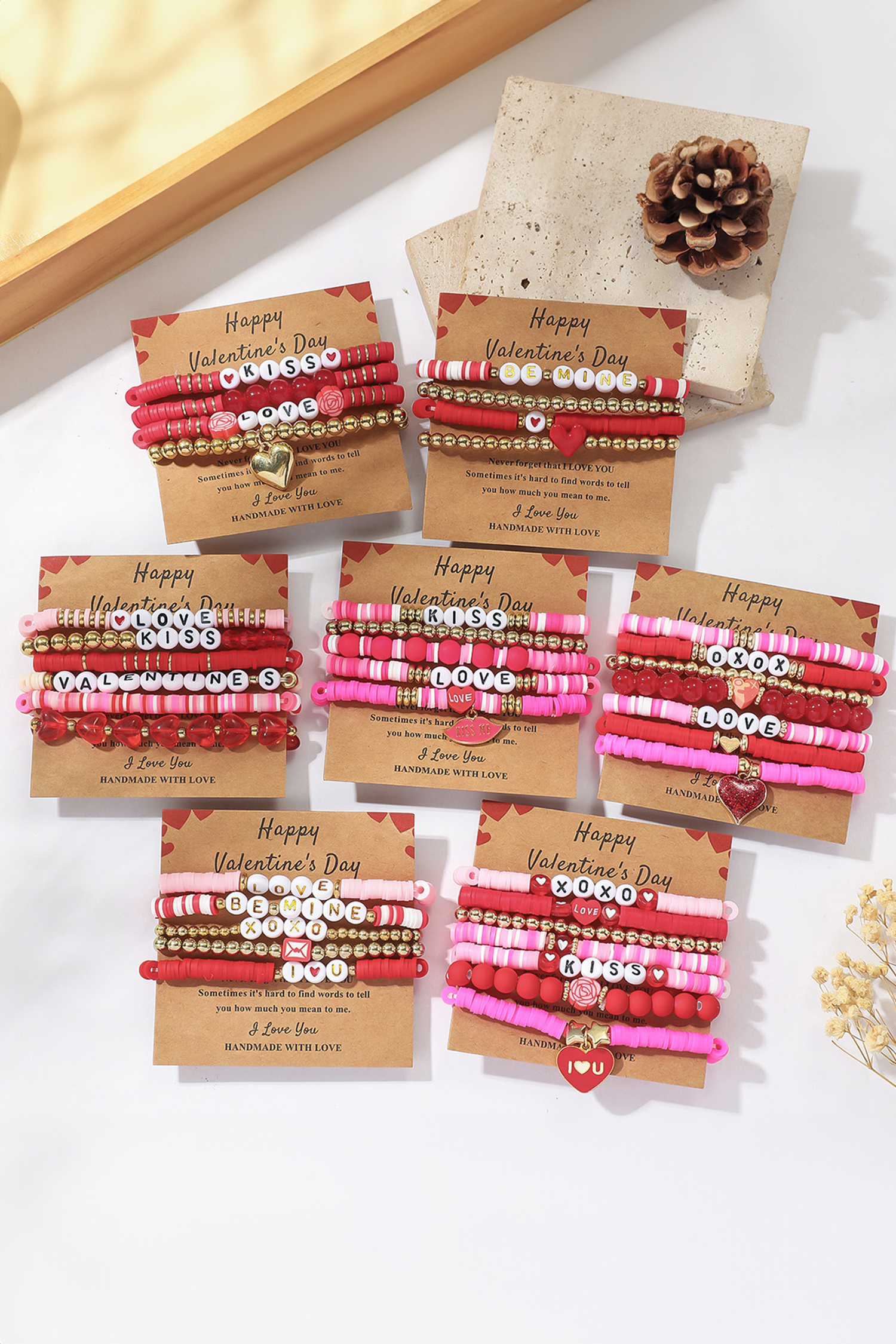 Gold Valentines Love Slogan Multilayer 5pcs Bracelet Set - loveforevers
