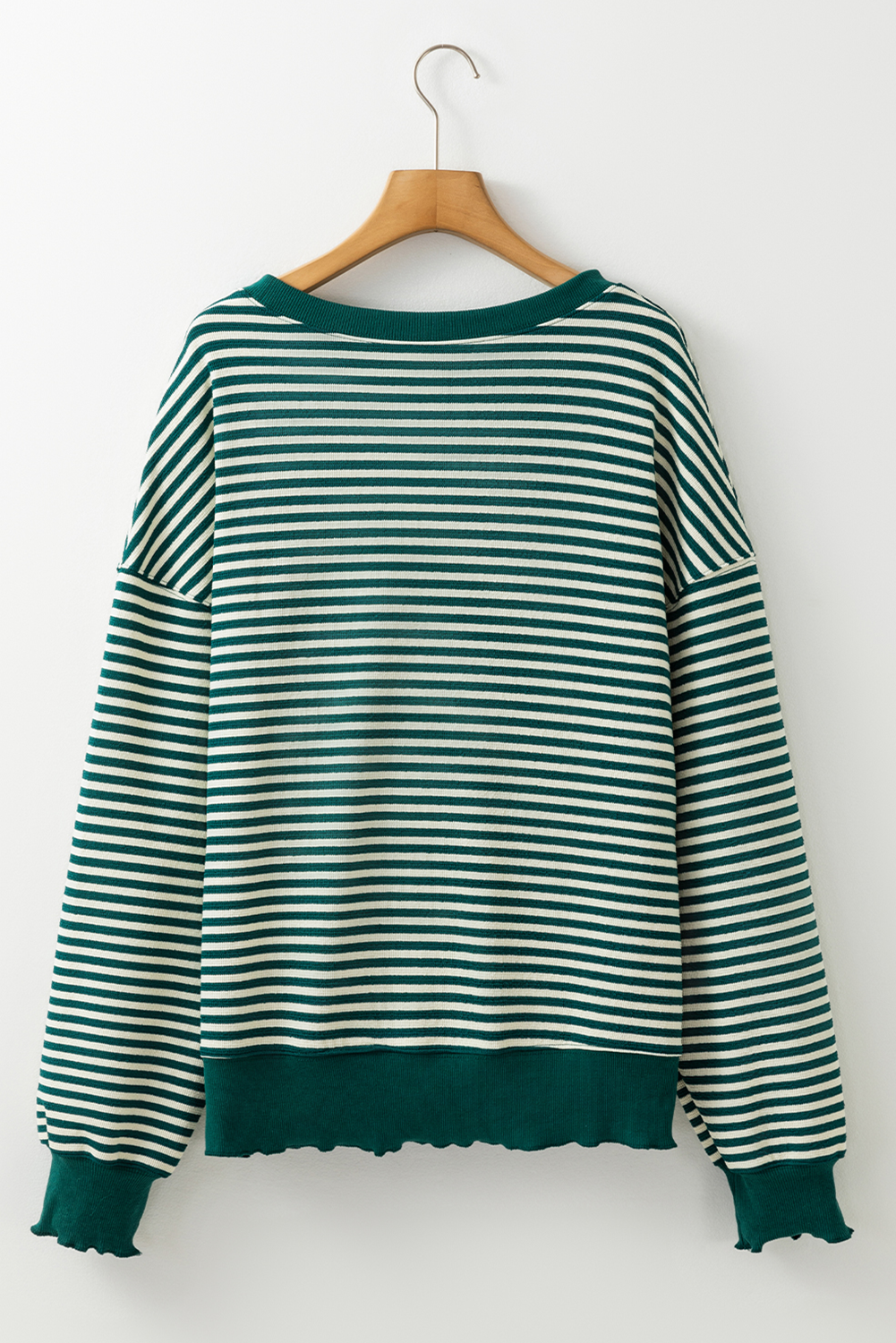 Green Stripe Chenille LUCKY Patched Pattern St Patrick Long Sleeve Top - loveforevers