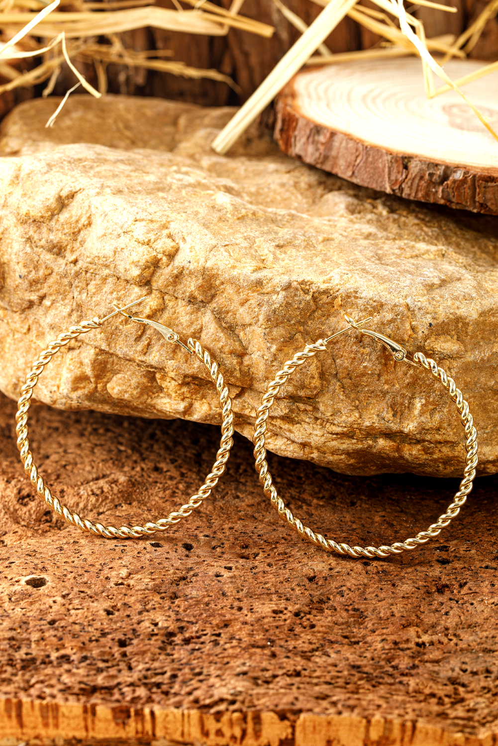 Gold Twisted Detail Plated Alloy Large Hoop Earrings - loveforevers