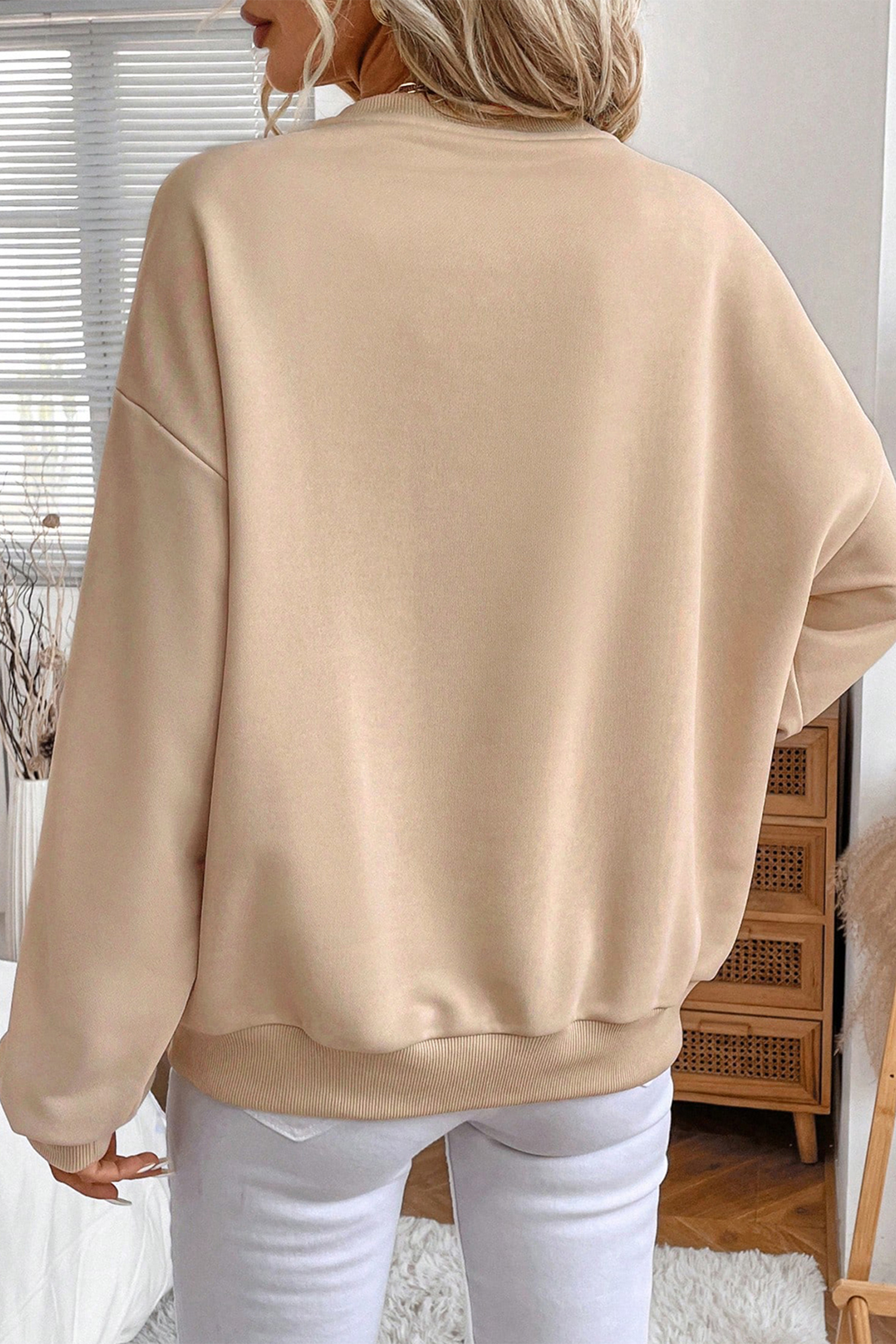 Parchment Embroidered Flower Pattern Drop Shoulder Sweatshirt - loveforevers