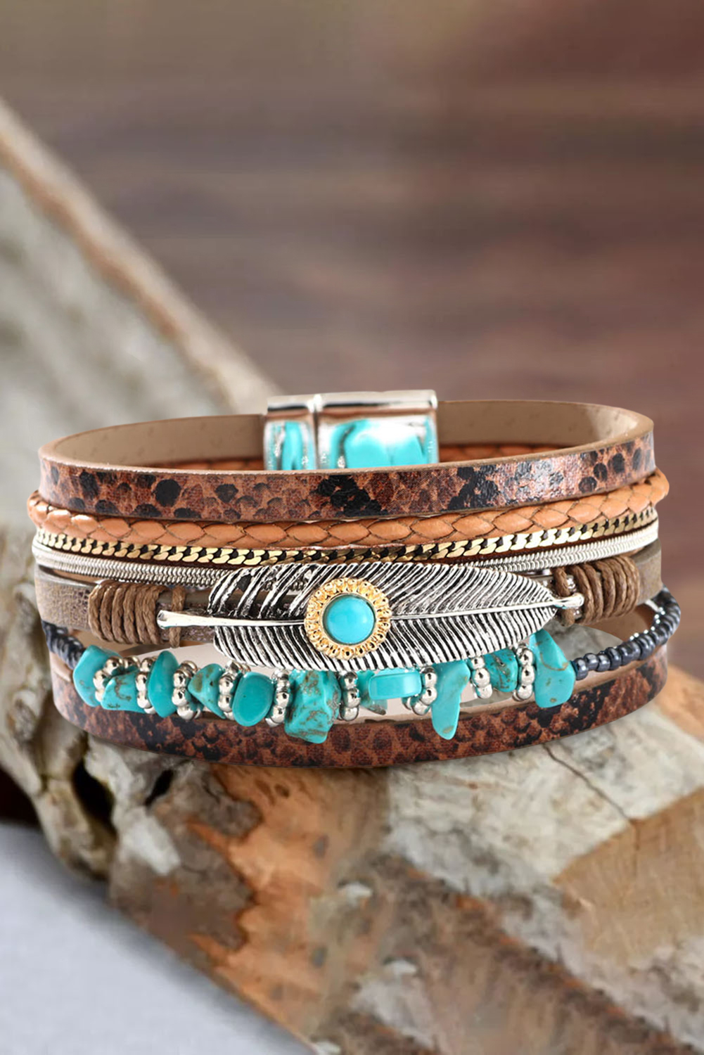 Brown Vintage Turquoise Multi-layer Leather Bracelet - loveforevers