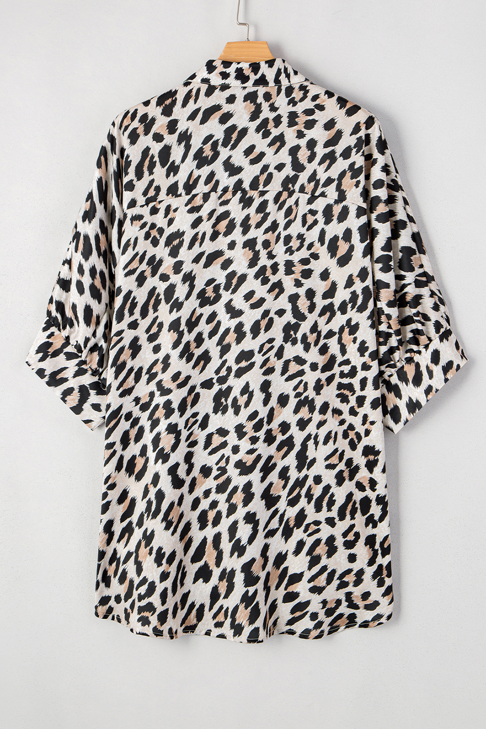 Beige Leopard Print Buttoned 3/4 Sleeve Loose Fit Shirt - loveforevers
