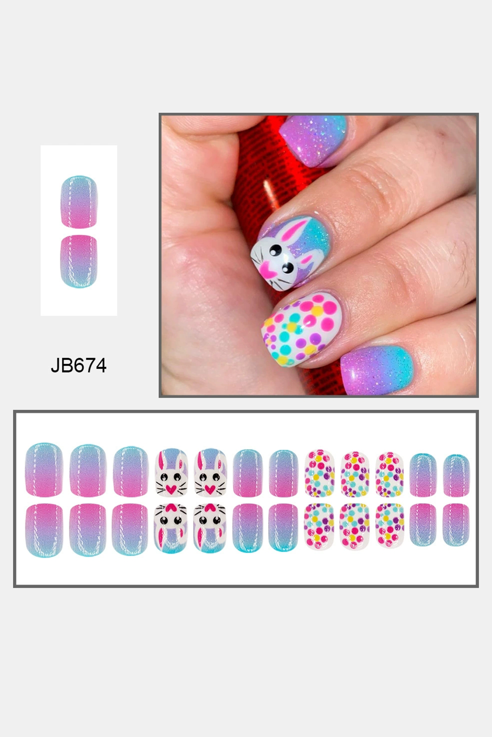 Bonbon Polka Dot Bunny Easter Fashion Square Nail Stickers - loveforevers