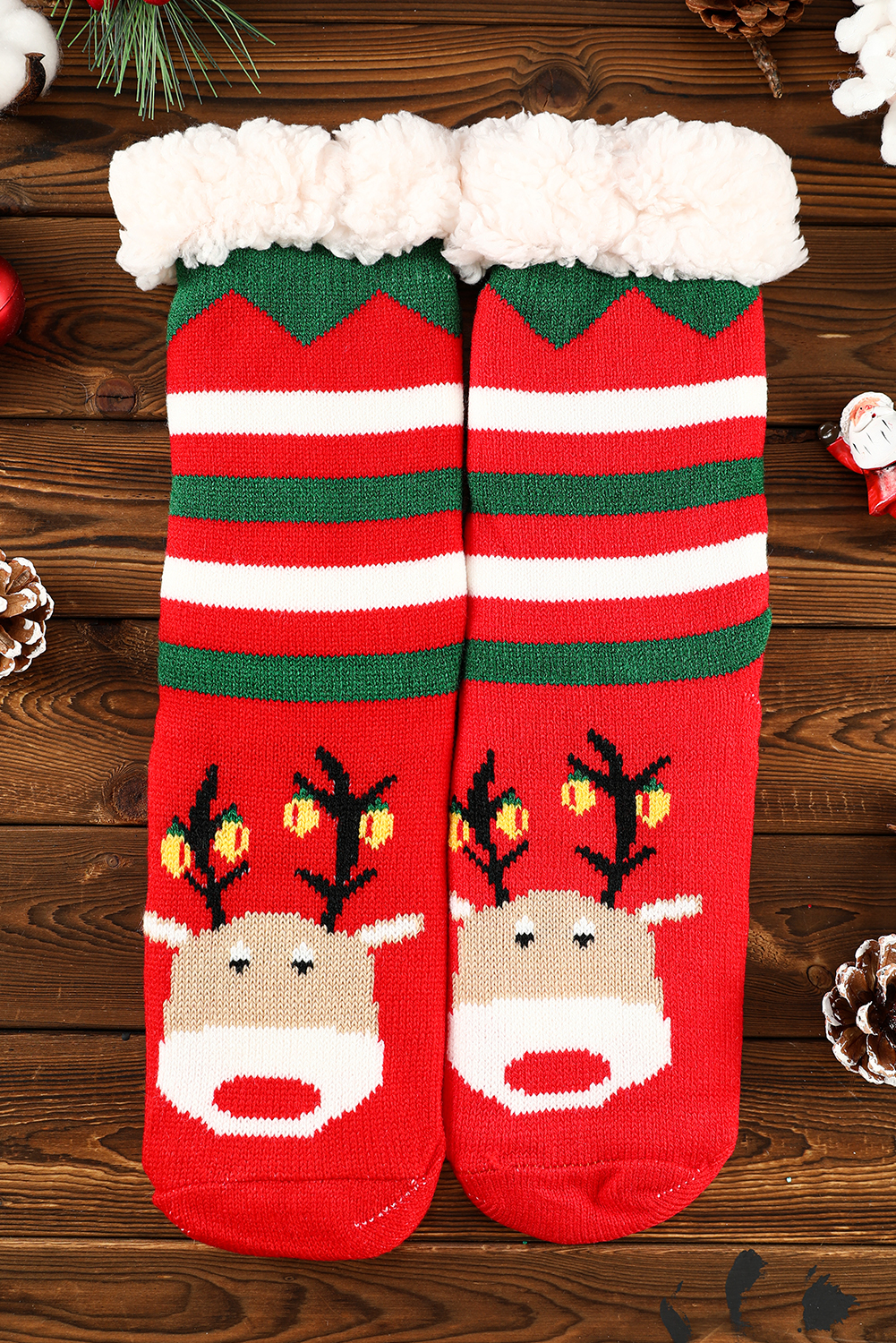 Fiery Red Christmas Cartoon Pattern Woolen Knit Socks - loveforevers