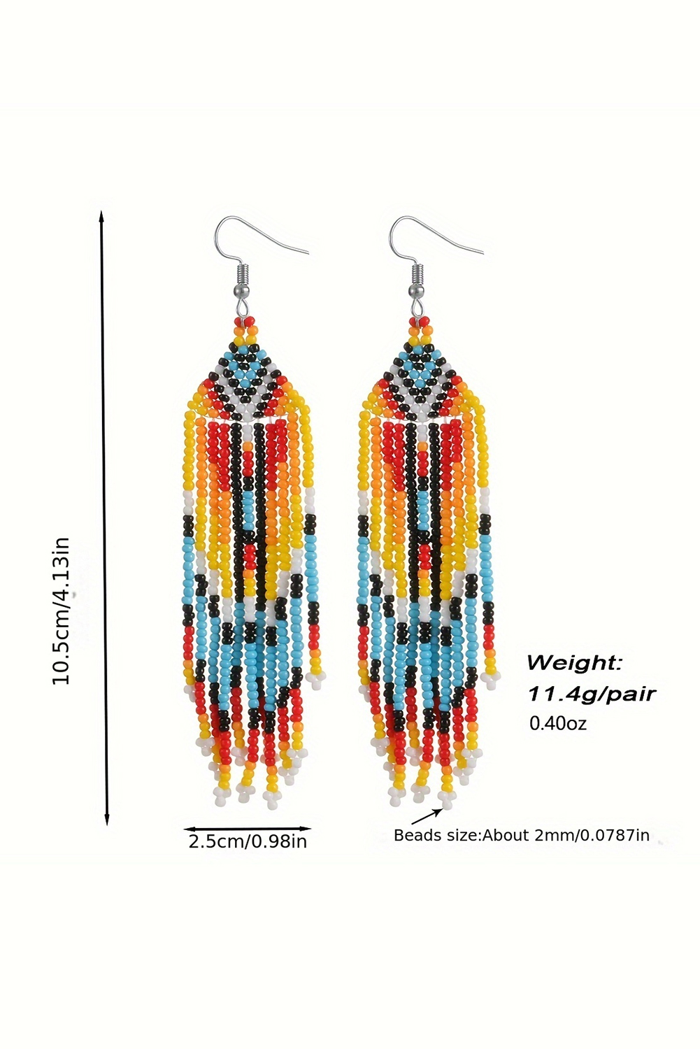 White Western Rice Bead Tassel Hook Earring - loveforevers