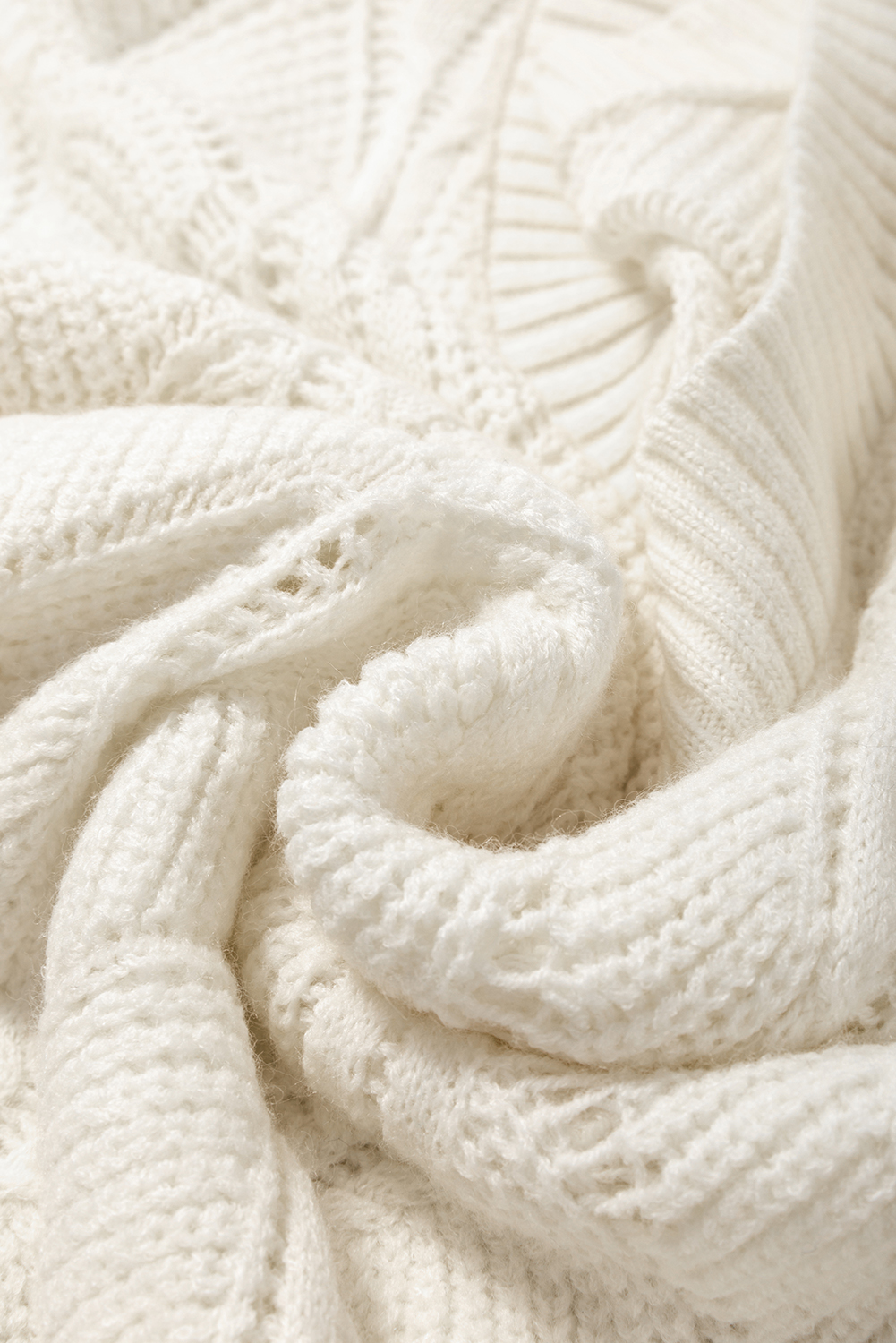 Beige Hollow Out Knit V Neck Drop Shoulder Sweater - loveforevers