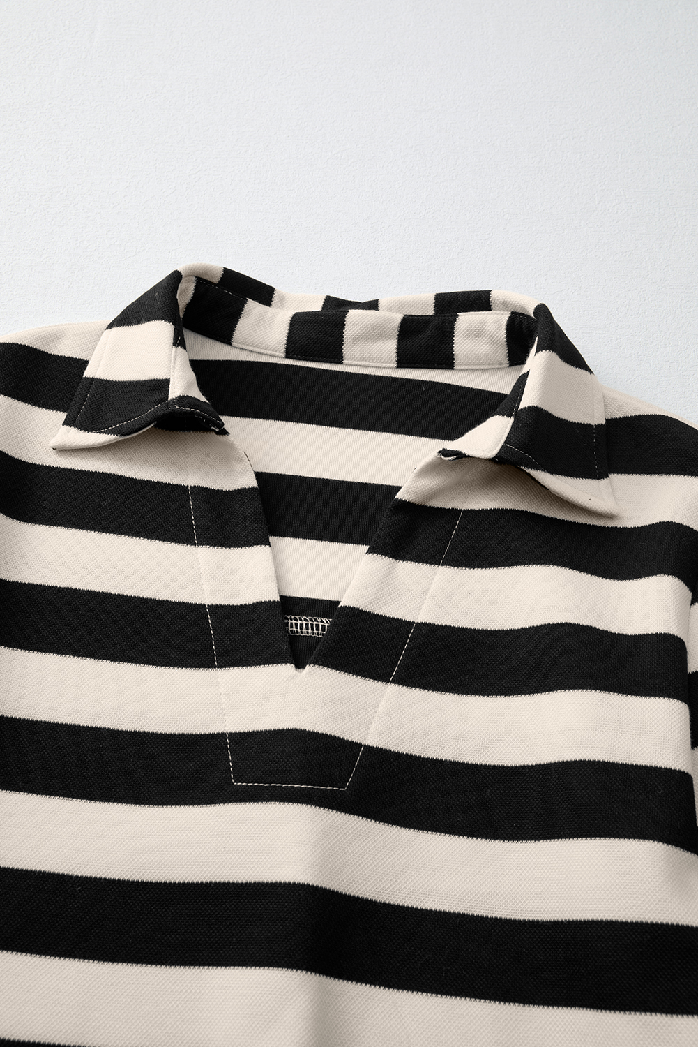 Khaki Stripe Collared V Neck Long Sleeve Loose Casual Dress - loveforevers