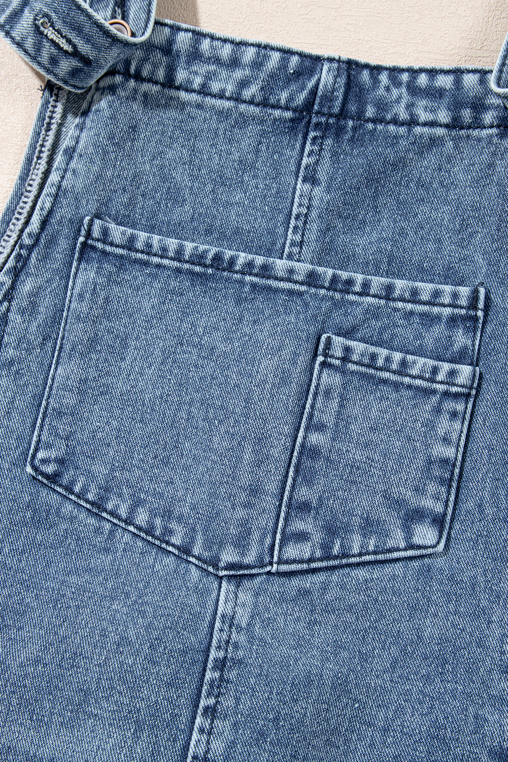 Stone Blue Distressed Bib Pocket Wide Leg Denim Overall - loveforevers