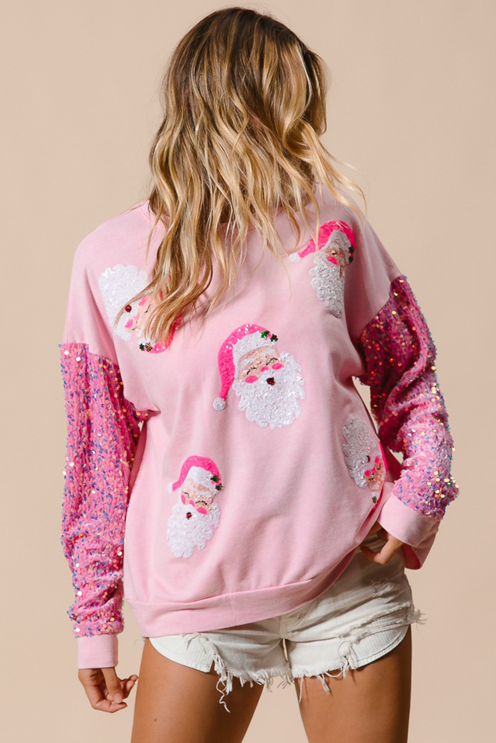 Moonlight Jade Sequined Santa Claus Long Sleeve Christmas Sweatshirt - loveforevers