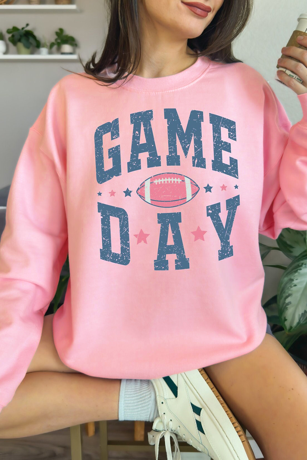 Pink Rugby Football GAME DAY Graphic Drop Shoulder Sweatshirt - loveforevers