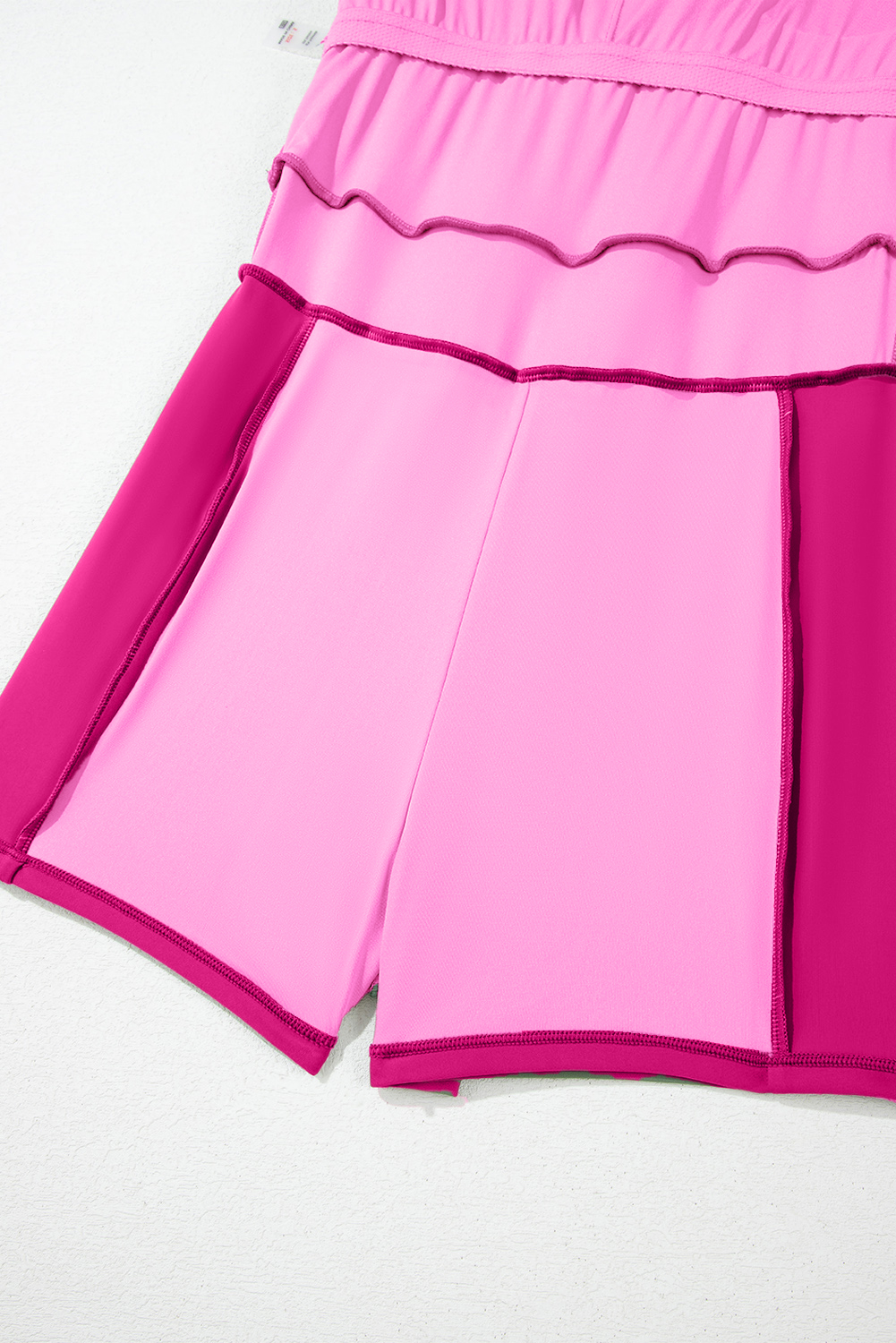 Bright Pink Contrast Edge Ruffled High Waist One Piece Swim Dress - loveforevers