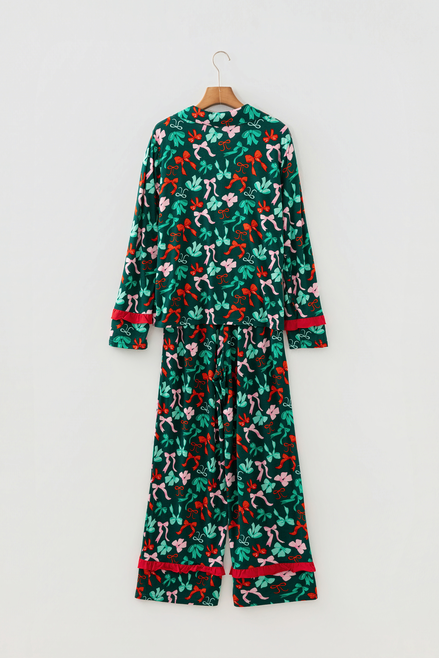 Green Festive Bow Print 2pcs Pajama Pant Set - loveforevers