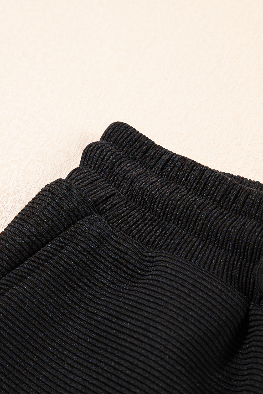 Black Textured Ruffled Sleeve Zipped Top and Wide Leg Pants Set - loveforevers