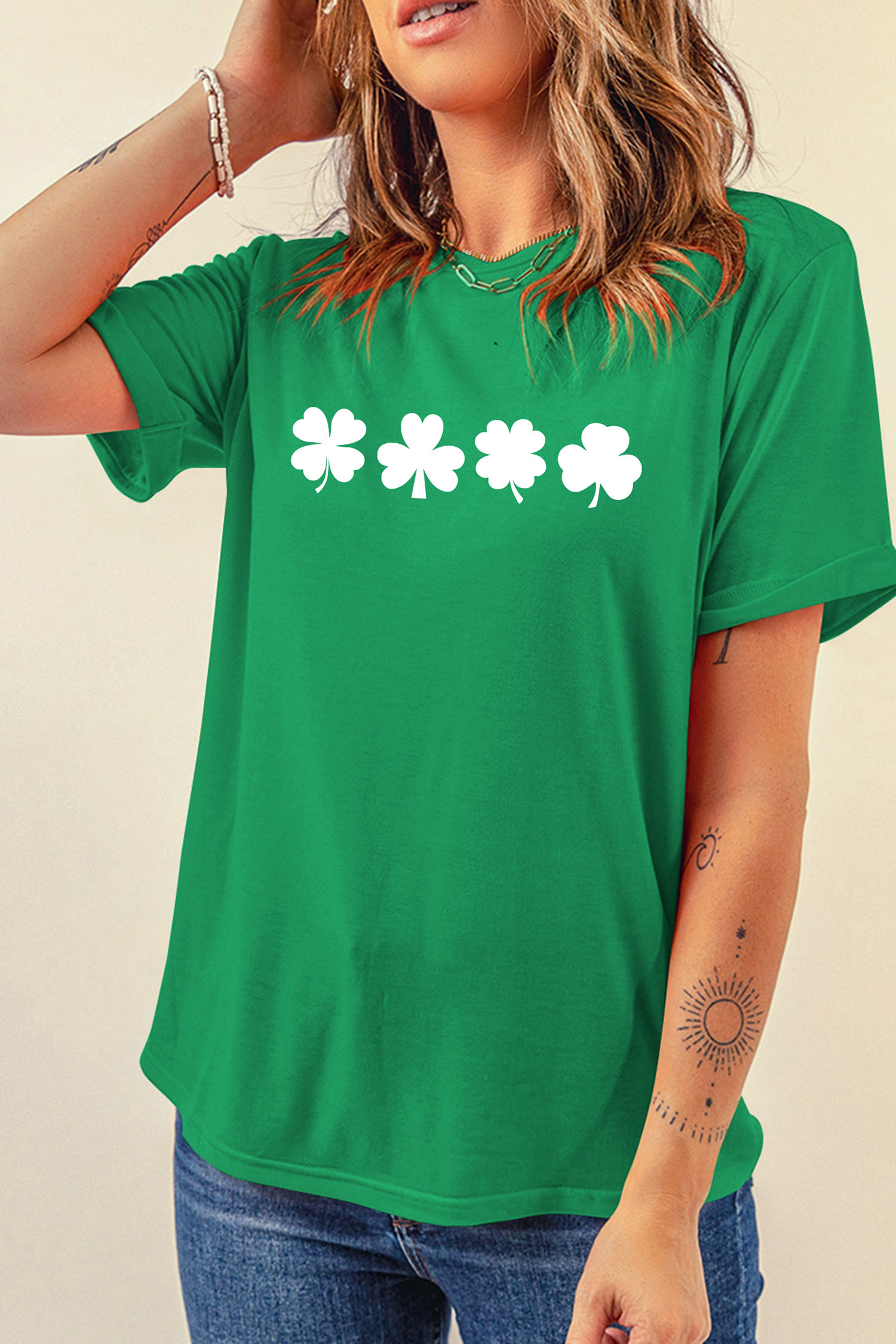 Bright Green St Patricks Day Clover Printed Casual T Shirt - loveforevers