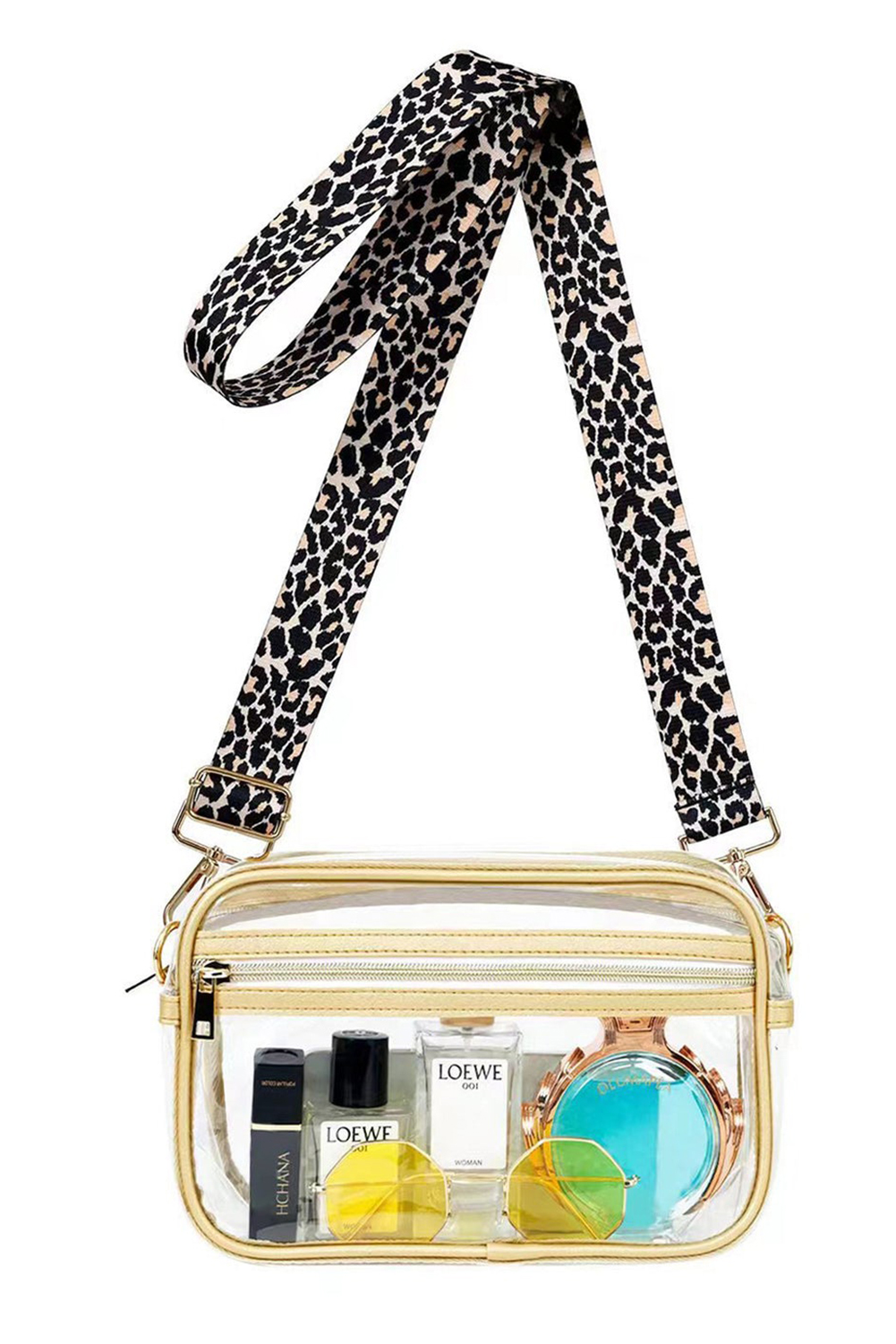 Black Leopard Strap Clear Crossbody Bag - loveforevers