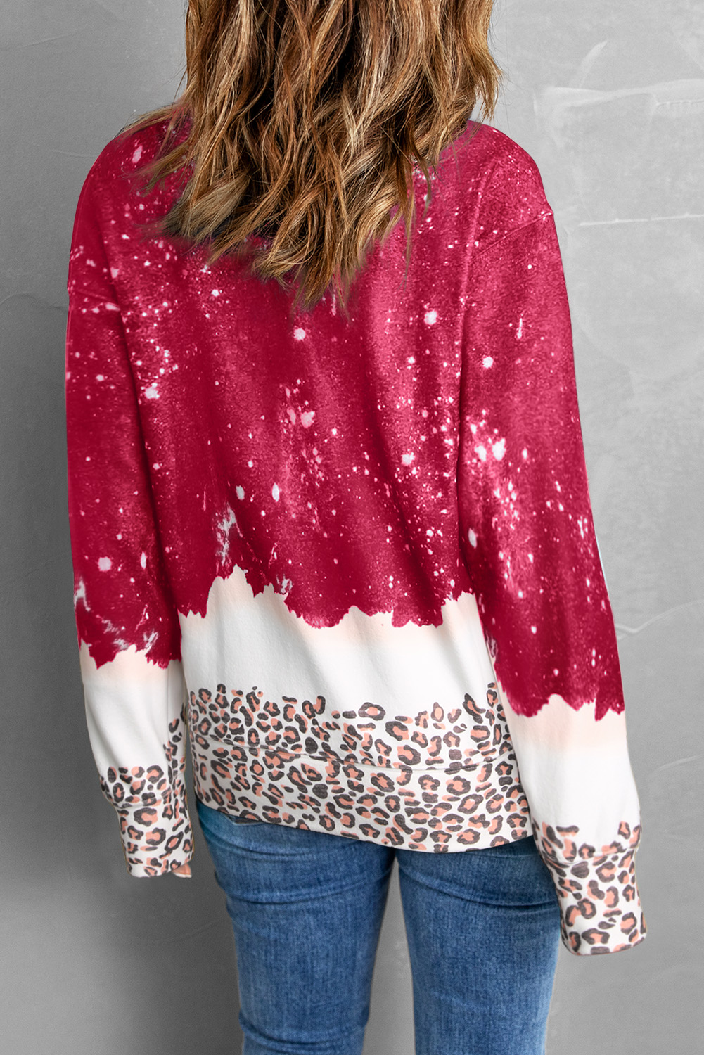 Fiery Red Leopard Bleached Pullover Sweatshirt - loveforevers