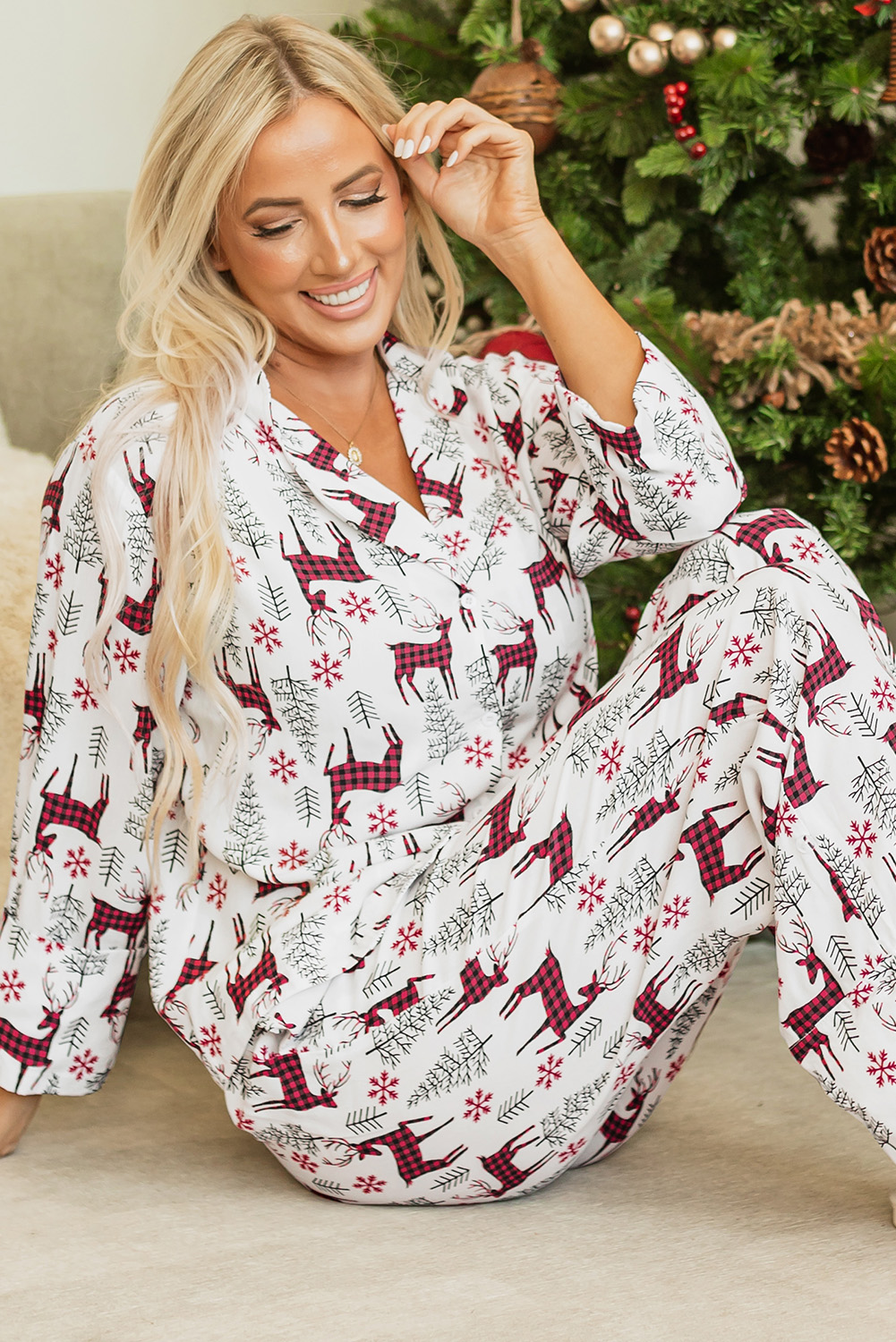White Christmas Printed Shirt and Pants Pajama Set - loveforevers