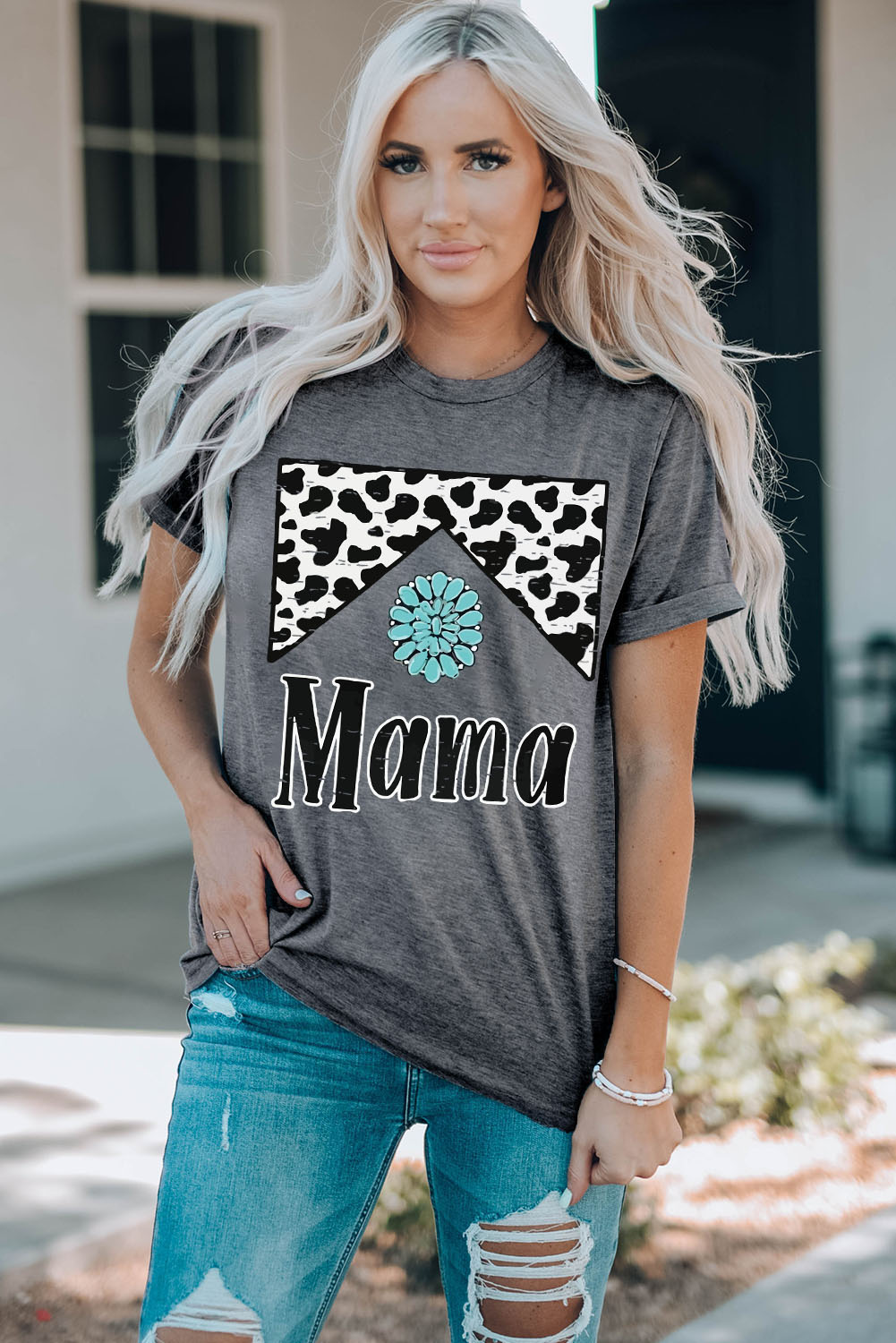 Gray Mama Cowhide Graphic Tee - loveforevers