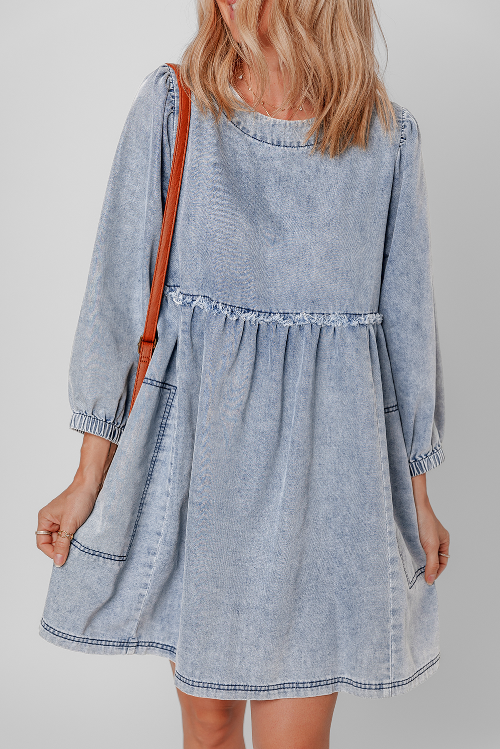 Beau Blue Light Wash High Waist Loose Fit Denim Mini Dress - loveforevers