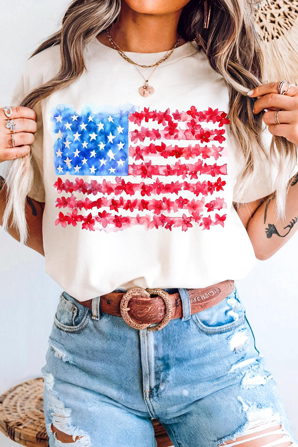 White Flag Graphic Crew Neck Tee - loveforevers