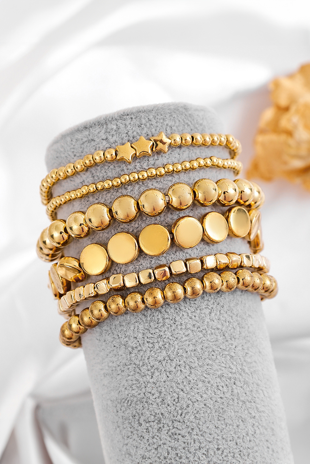 Gold Plated 6pcs Star Round Disk Ball Beading Bracelet Set - loveforevers