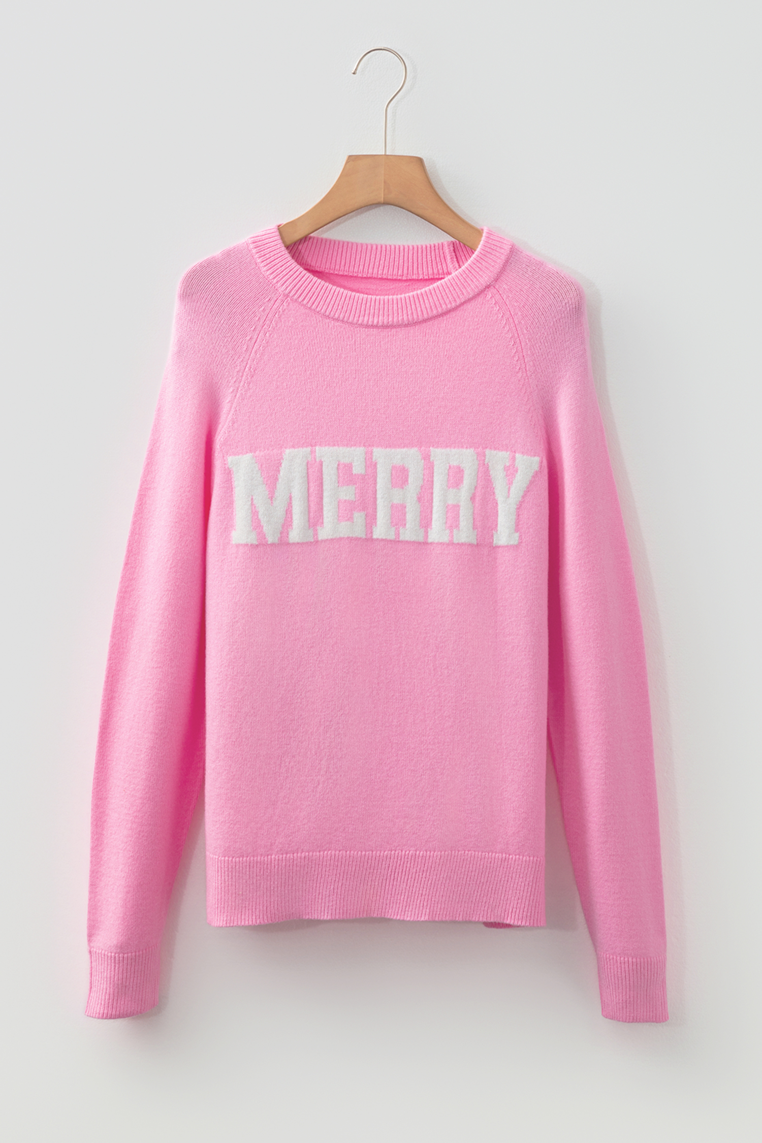 Racing Red MERRY Letter Pattern Christmas Raglan Sleeve Sweater - loveforevers