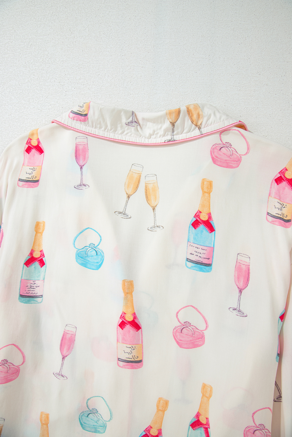 White Christmas Wine Glass Print Bow Knot Two Piece Pajama Set - loveforevers