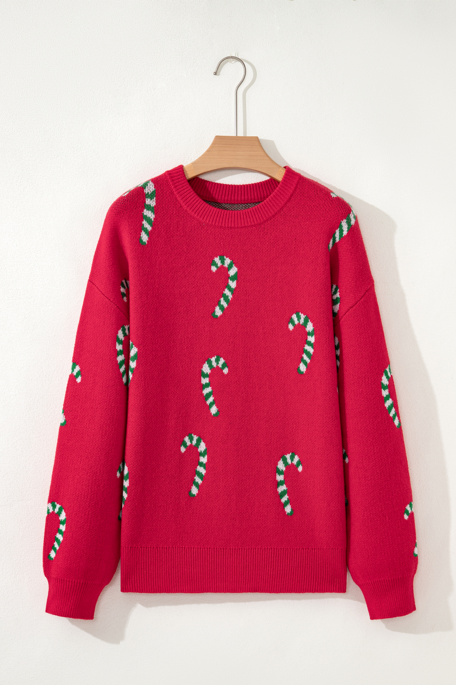 Dark Green Christmas Candy Cane Holiday Drop Shoulder Sweater - loveforevers