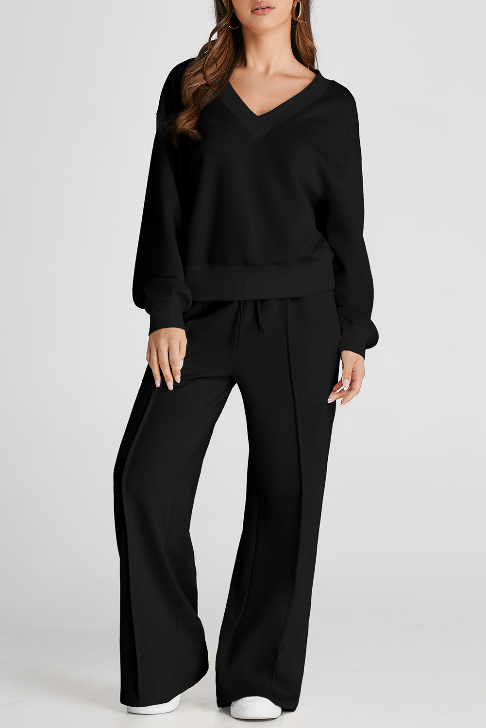 Black V Neck Cropped Seamed High Waist Sports Wear - loveforevers