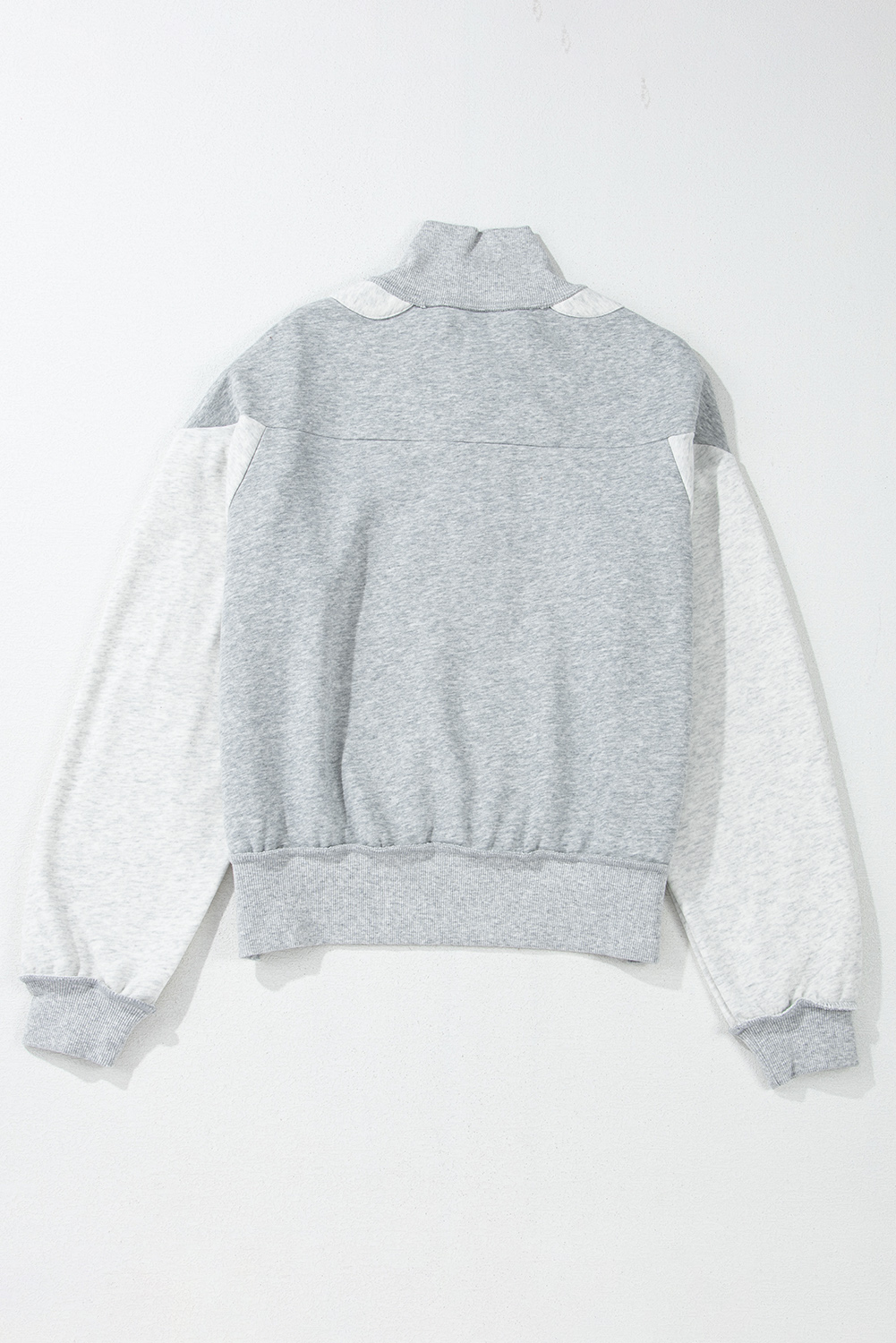 Gray Half Zipper Collared Drop Shoulder Side Slits Sweatshirt - loveforevers