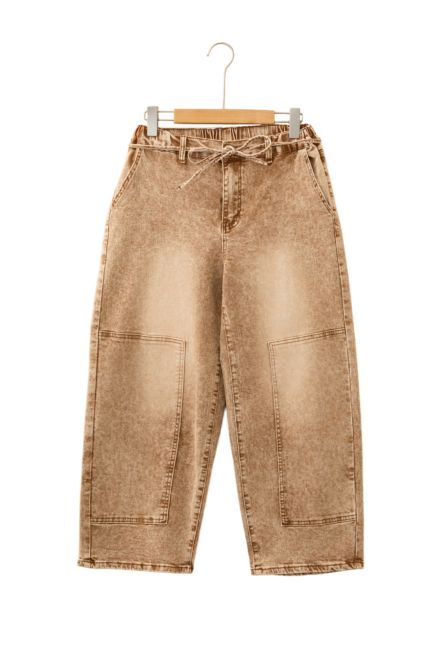 Smoke Gray Acid Wash Barrel Fit Denim Pants with Waist String - loveforevers
