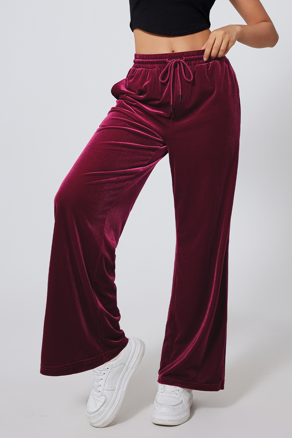 Evergreen Solid Drawstring Waist Wide Leg Pants - loveforevers