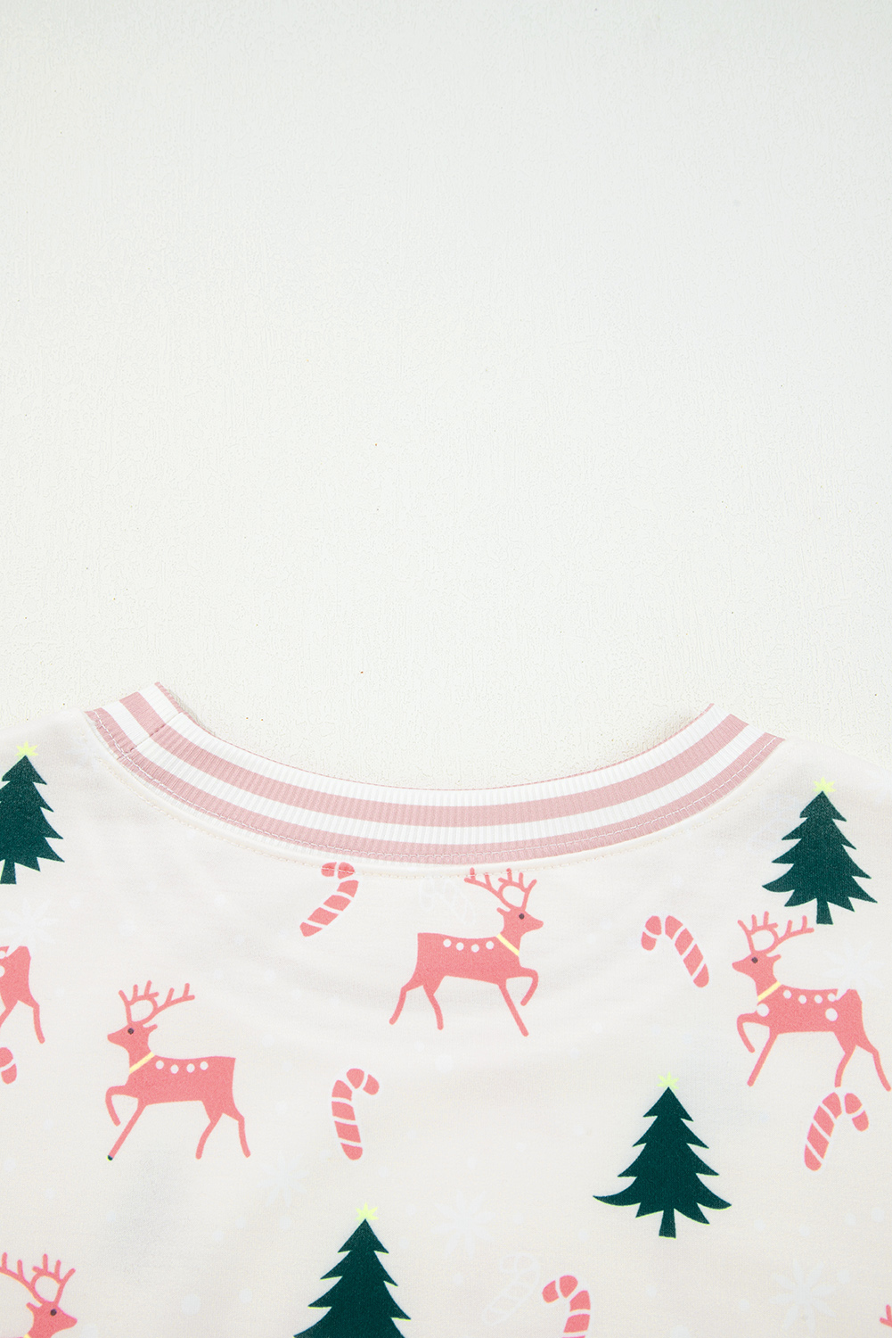 Pink Bow Christmas Tree Print Contrast Striped Banding 2pcs Lounge Set - loveforevers
